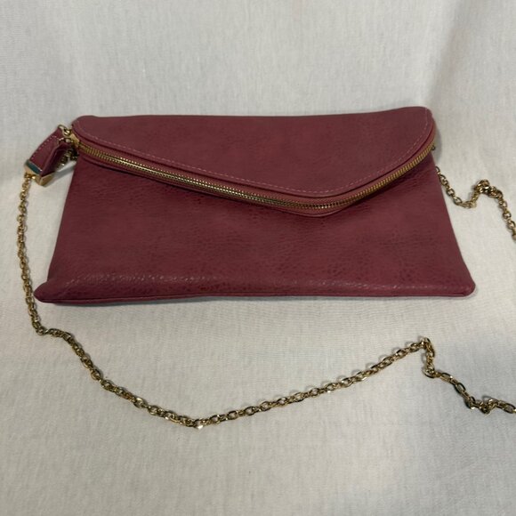 Mauve Crossbody Purse Convertible Clutch Detachable Strap Minimal Bag - Picture 2 of 8